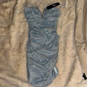 Fashion Nova Strapless Silver Dress